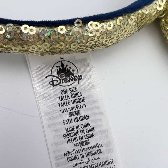 Disney World 50th Anniversary Gold Sequin Blue Satin Minnie Bow Ear Headband - Picture 6 of 10